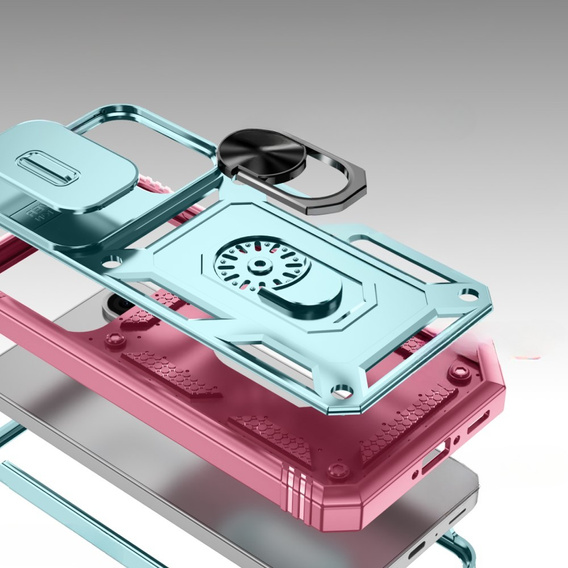 Case for Samsung Galaxy A56 5G, KickStand Camera Lens, green / pink