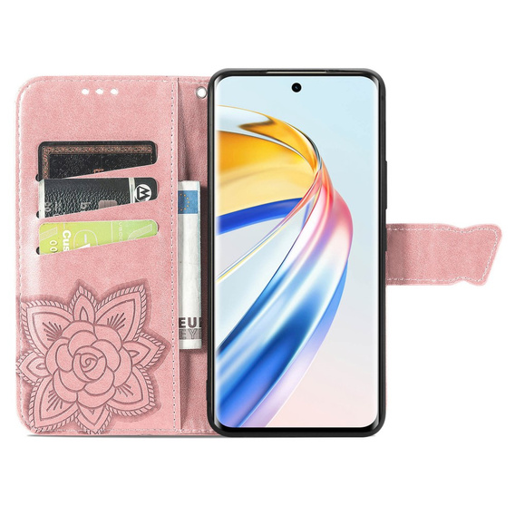 Flip case for Honor Magic 6 Lite 5G, Butterfly, pink rose gold
