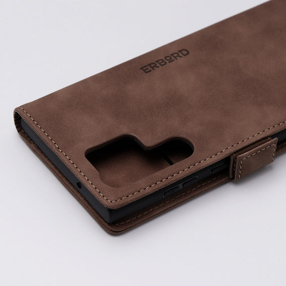 Case for Samsung Galaxy S23 Ultra, ERBORD Vintage, wallet with flap, coffee