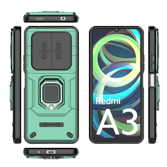 Case for Xiaomi Redmi A3, KickStand Camera Lens, green