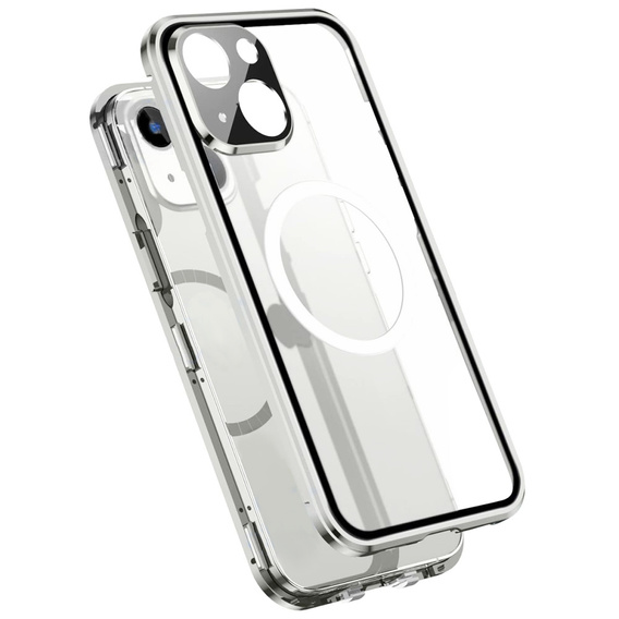Magnetic Dual Glass MagSafe case for iPhone 14, silver