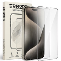 2x Tempered Glass for iPhone 15 Pro, ERBORD 9H Hard Glass for phone screen