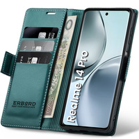 Case for Realme 14 Pro 5G, ERBORD Glossy Litchi, wallet with flap, green