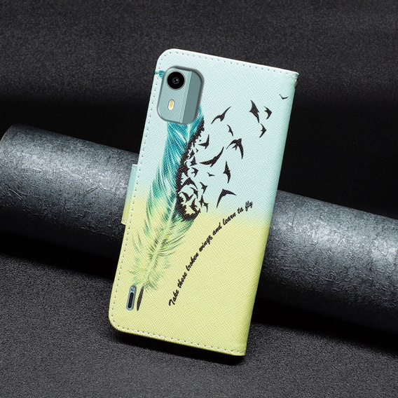 Flip case for Nokia C12 4G, Wallet, feather, blue