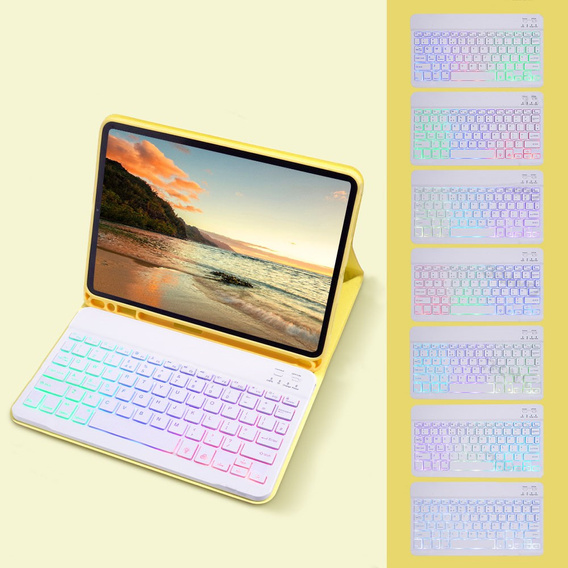 Case with illuminated bluetooth keyboard for iPad 10.9 2022 (10 gen.), yellow