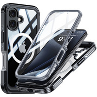 Case for iPhone 16, Shockproof, with glass, for MagSafe, black