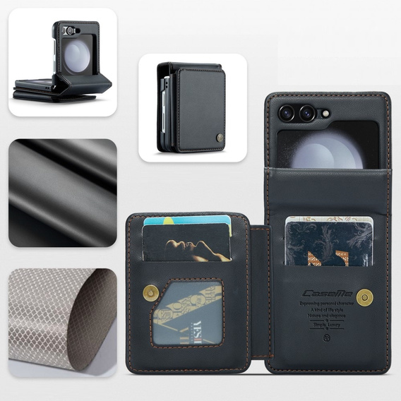 CASEME flip case for Samsung Galaxy Z Flip5 5G, Litchi Wallet, black