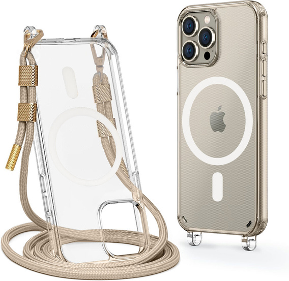 Case with lanyard for iPhone 16 Pro, ERBORD MagSafe, transparent + Glass for screen