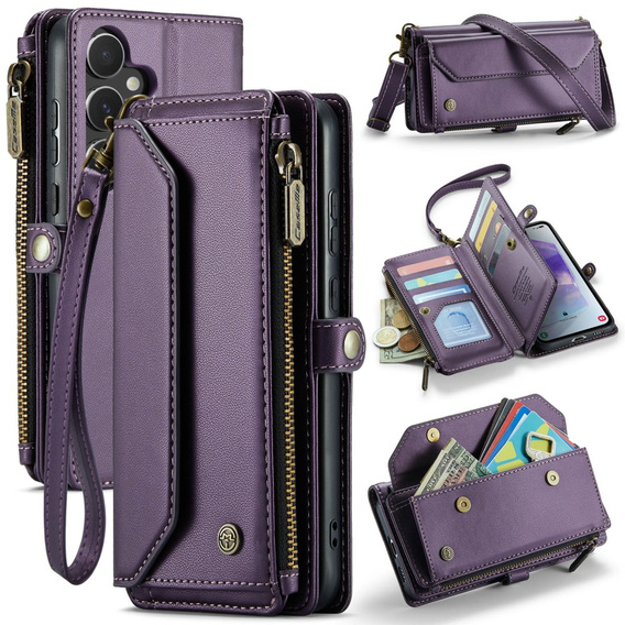 Case CASEME for Samsung Galaxy A55 5G, RFID Leather Wallet, with shoulder strap, purple