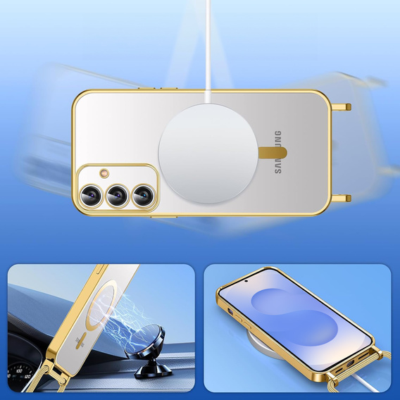 Case for Samsung Galaxy S25, Electro MagSafe, gold + Lanyard