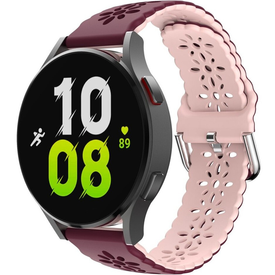 Universal 20mm Soft Hollowed-out Silicone Strap, maroon/pink