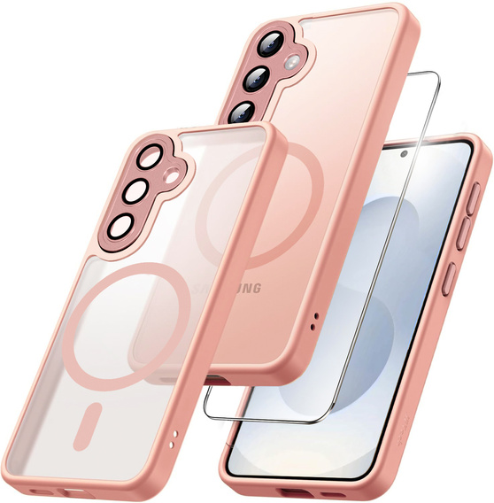 Case for Samsung Galaxy S25+ Plus, for MagSafe, ERBORD Matt Case, pink + Screen Glass