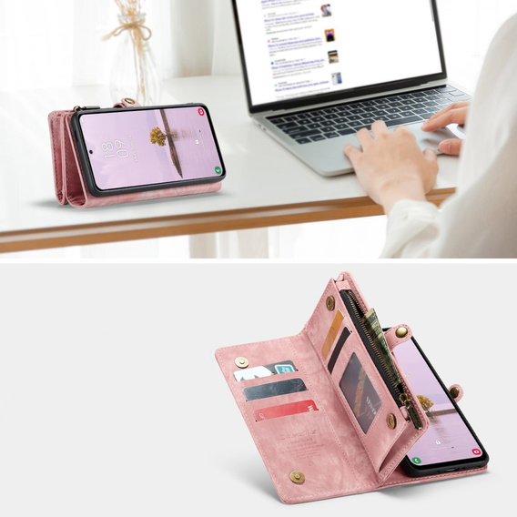 CASEME case for Samsung Galaxy A56 5G, Retro Leather Wallet, with strap, pink