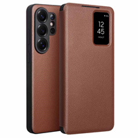 Qialino View Window leather flip case for Samsung Galaxy S26 Ultra, brown
