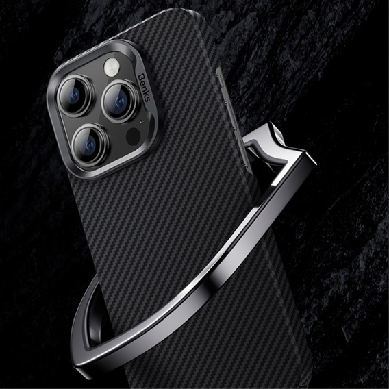 BENKS Kevlar Case voor iPhone 15 Pro, Carbon Fiber, black