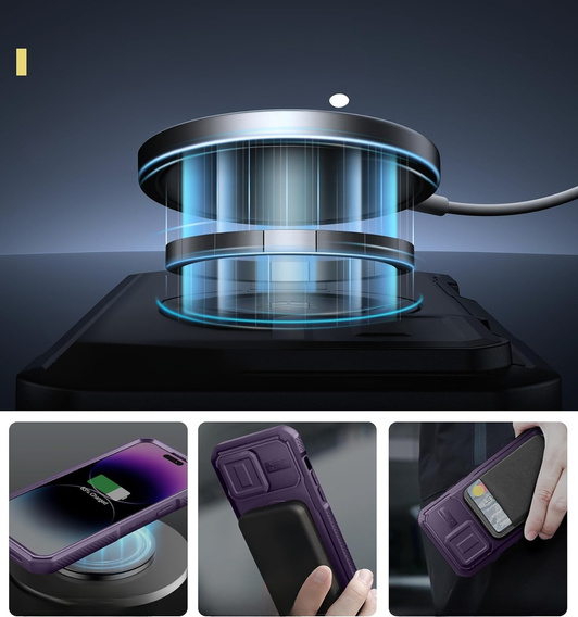 Armored case for iPhone 14 Pro Max, Dexnor CamProtect MagSafe, purple (Two frames)
