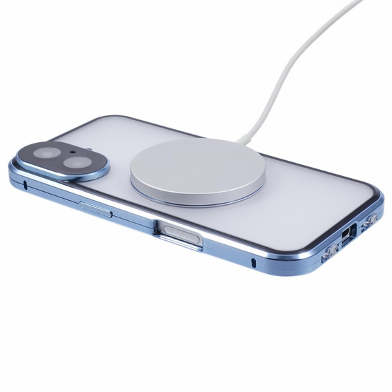 Magnetic Dual Glass MagSafe case for iPhone 16, blue