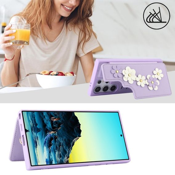 Case for Samsung Galaxy S24 Ultra, Leather Flower Card Slot, purple