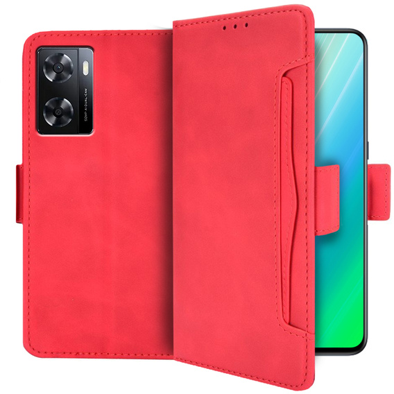Flip case for Oppo A57s, Card Slot, red