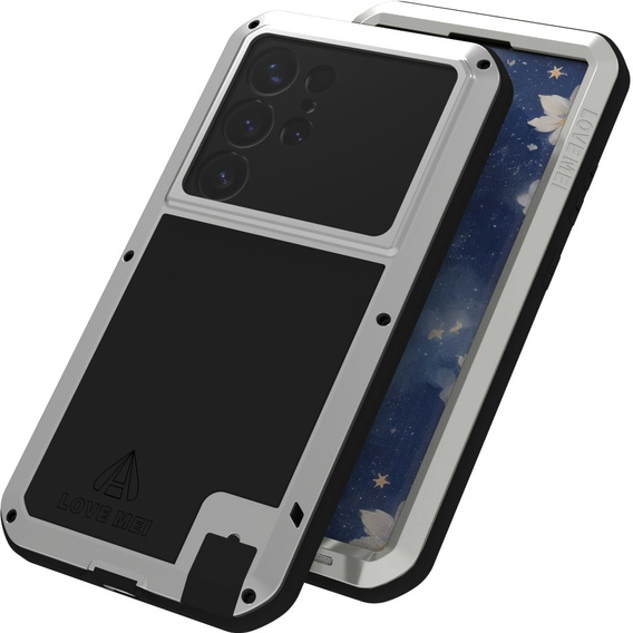 Love Mei Case for Samsung Galaxy S25 Ultra, armored with glass, grey