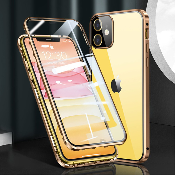 Case for iPhone 12, Magnetic Dual Glass, gold