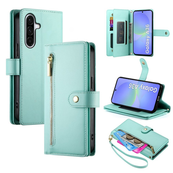 Flip case for Samsung Galaxy A36 5G, Wallet Zipper Pocket, green