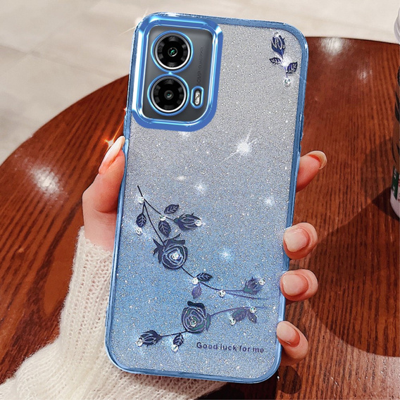 Case for Motorola Moto G24 / G24 Power / G04, Glitter Flower, blue