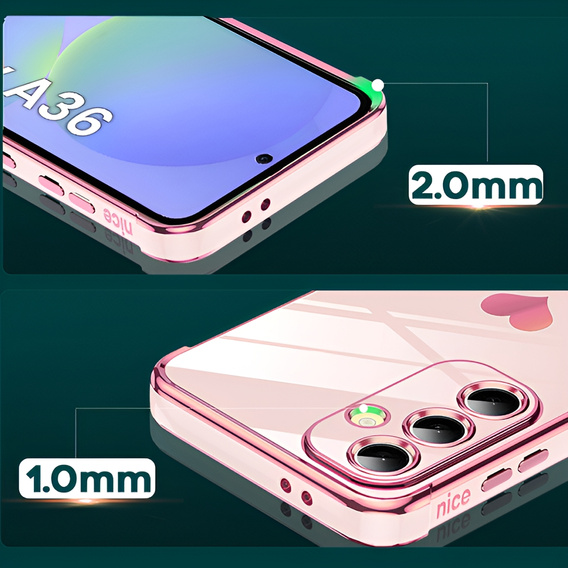 Case for Samsung Galaxy A36, Electro heart, pink rose gold + Glass 9H
