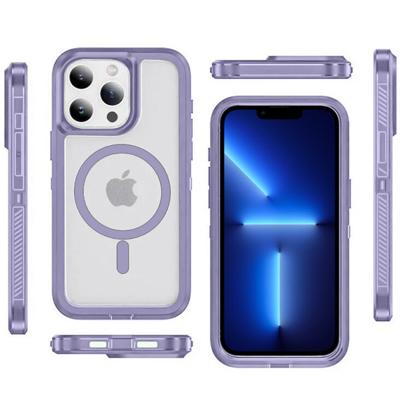 Case with frame for iPhone 13 Pro, for MagSafe, transparent / purple