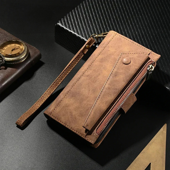 Flip case for Honor Magic 6 Lite 5G, Wallet Zipper Pocket, brown
