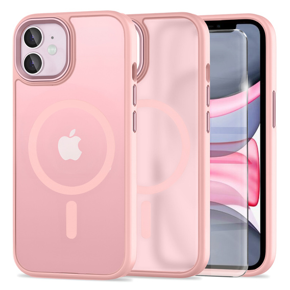 Case for iPhone 11, for MagSafe, ERBORD Matt Case, pink + Screen Glass