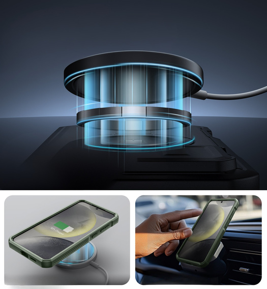 Armored case for Samsung Galaxy S25+ Plus, Dexnor CamProtect MagSafe, green (Two frames)