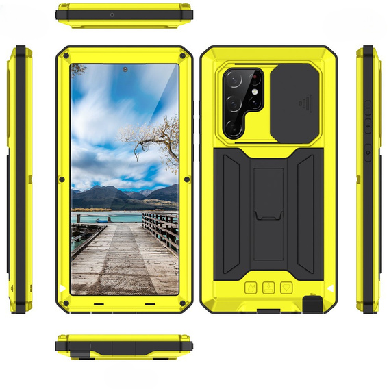 Armored case for Samsung Galaxy S22 Ultra, R-JUST CamShield Slide, yellow