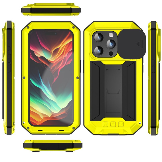 Case for iPhone 15 Pro, R-JUST CamShield Slide, armoured, yellow / black