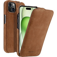 MELKCO flip case for iPhone 15 Plus, leather, flip, coffee