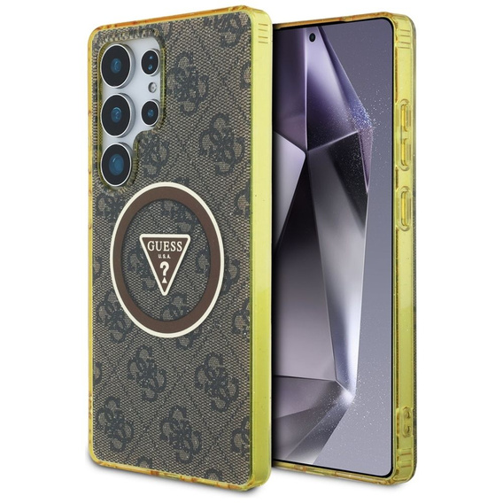 GUESS Magnetic IML Metal Glitter 4G Circle Triangle case for Samsung Galaxy S25 Ultra
