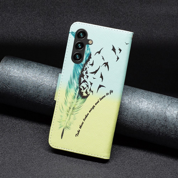 Flip case for Samsung Galaxy A55 5G, Wallet, Feather, blue