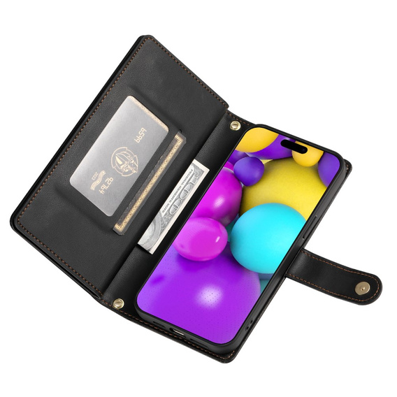 Flip case for iPhone 16 Plus, Wallet Zipper Pocket, black