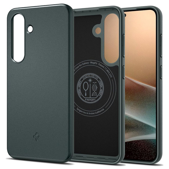 Spigen case for Samsung Galaxy S25, Thin Fit Mag, green + 9H tempered glass 