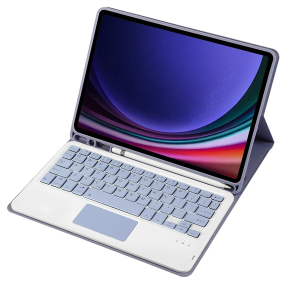 Case + keyboard Samsung Galaxy Tab S9, Leather Pen Slot TouchPad, purple