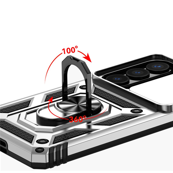 Armoured case with stand and lens cover for Samsung Galaxy S26 Plus, silver
