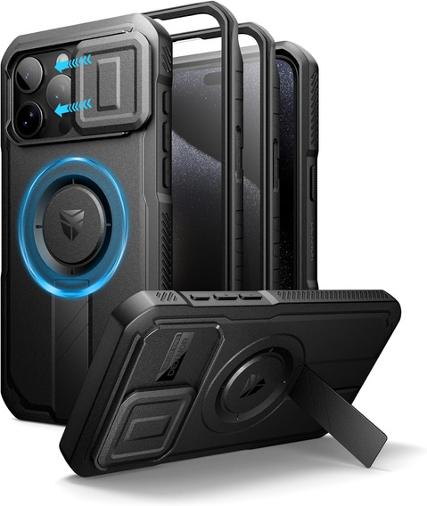 Armored case for iPhone 15 Pro Max, Dexnor CamProtect MagSafe, black (Two frames)