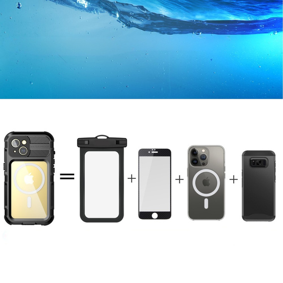 IP68 Waterproof Case for iPhone 15, SHELLBOX MagSafe, black