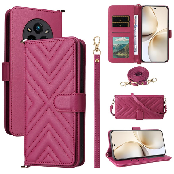 Crossbody Leather Wallet flip case for Realme 14 Pro+ 5G, dark pink