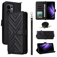 Crossbody Leather Wallet flip case for Oppo Reno 13F 5G, black