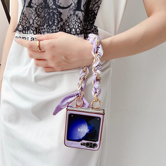 Case for Samsung Galaxy Z Flip7 FE / Z Flip6, Grid Leather, purple