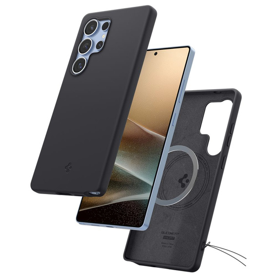 Spigen Case for Samsung Galaxy S25 Ultra, Silicone Fit Mag, black + Tempered Glass