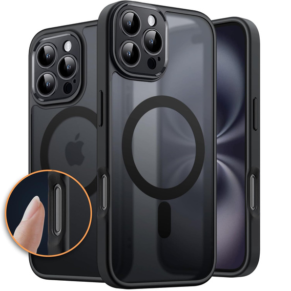 Case for iPhone 16 Pro, for MagSafe, ERBORD Matt Case, black + Screen Glass