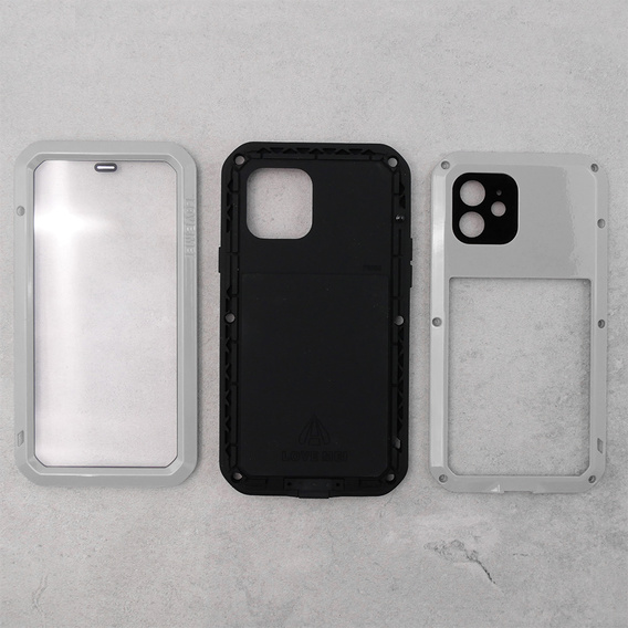 Love Mei Case for iPhone 12, armored with glass, grey