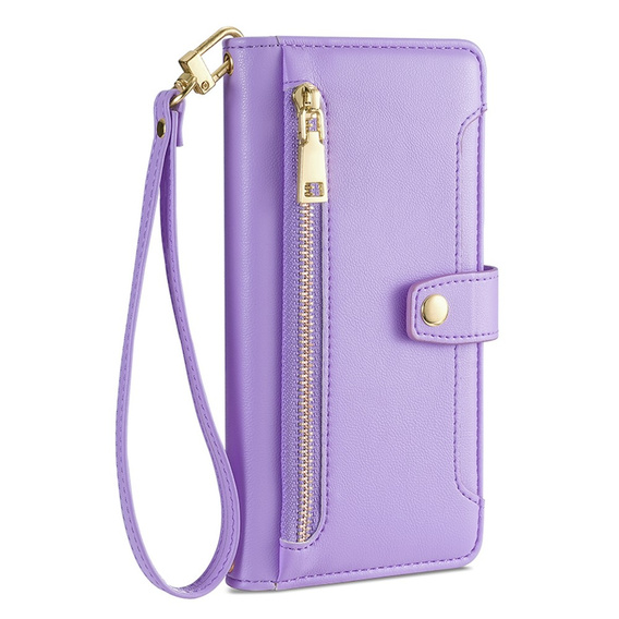 Flip case for iPhone 14 Pro, Wallet Zipper Pocket, purple